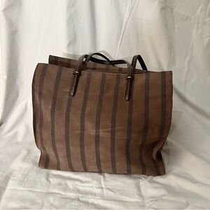 Brown leather striped tote bag from Zara